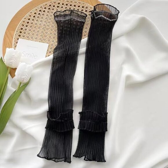 BLACK Ruffle Flair Opera Gloves NEW - Picture 4 of 5